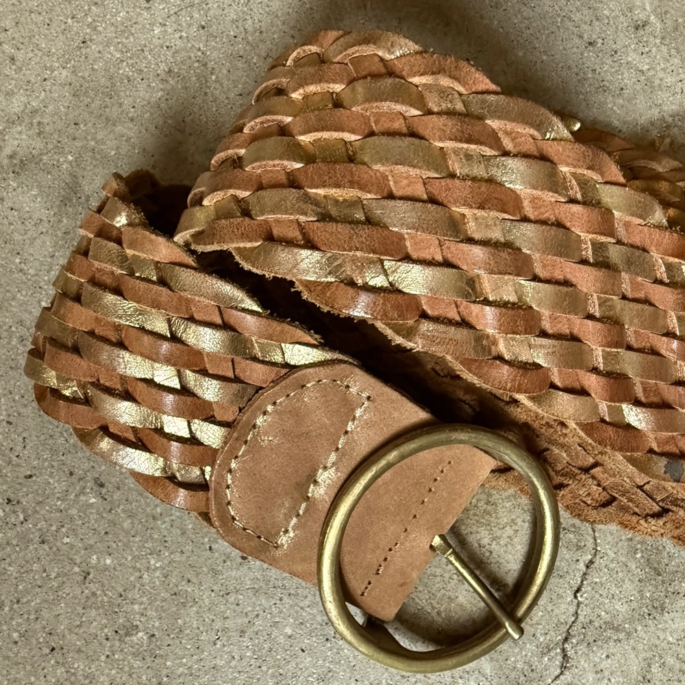 Braided Leather Belt with Gold Accents